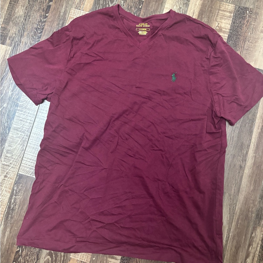 Polo by Ralph Lauren Men's Maroon V-Neck Tee